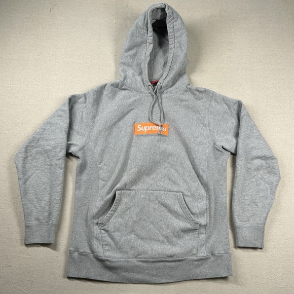 Supreme Hoodie Mens L Orange Box Logo Reverse Weave Heather Gray Canada FW17 - Picture 1 of 13